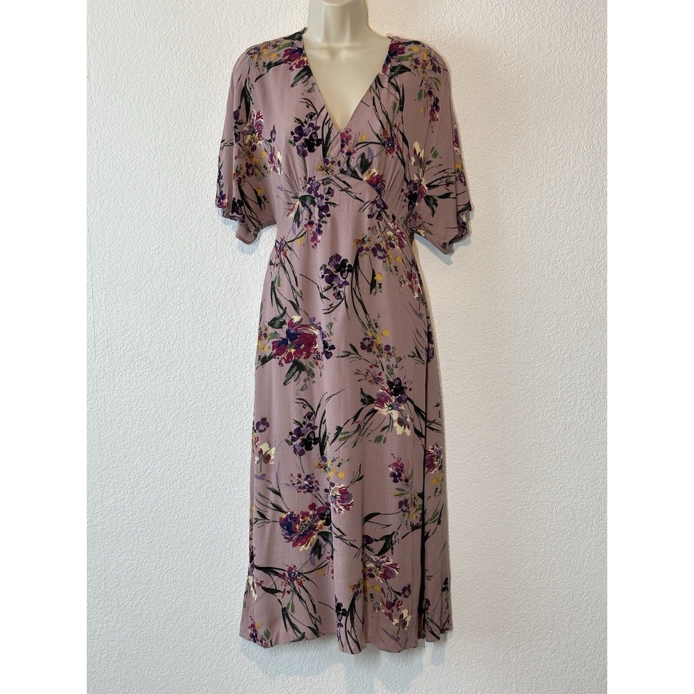 Floral Midi Dress Womens Size S Cottagecore Fairy Floral‎ Purple Flowy Feminine